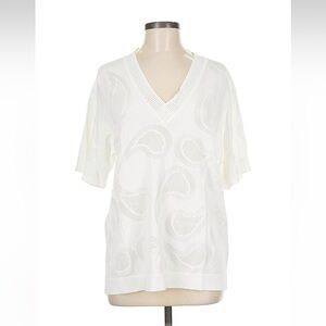 escada Smegan White Tonal Paisley Top- drop shoulder